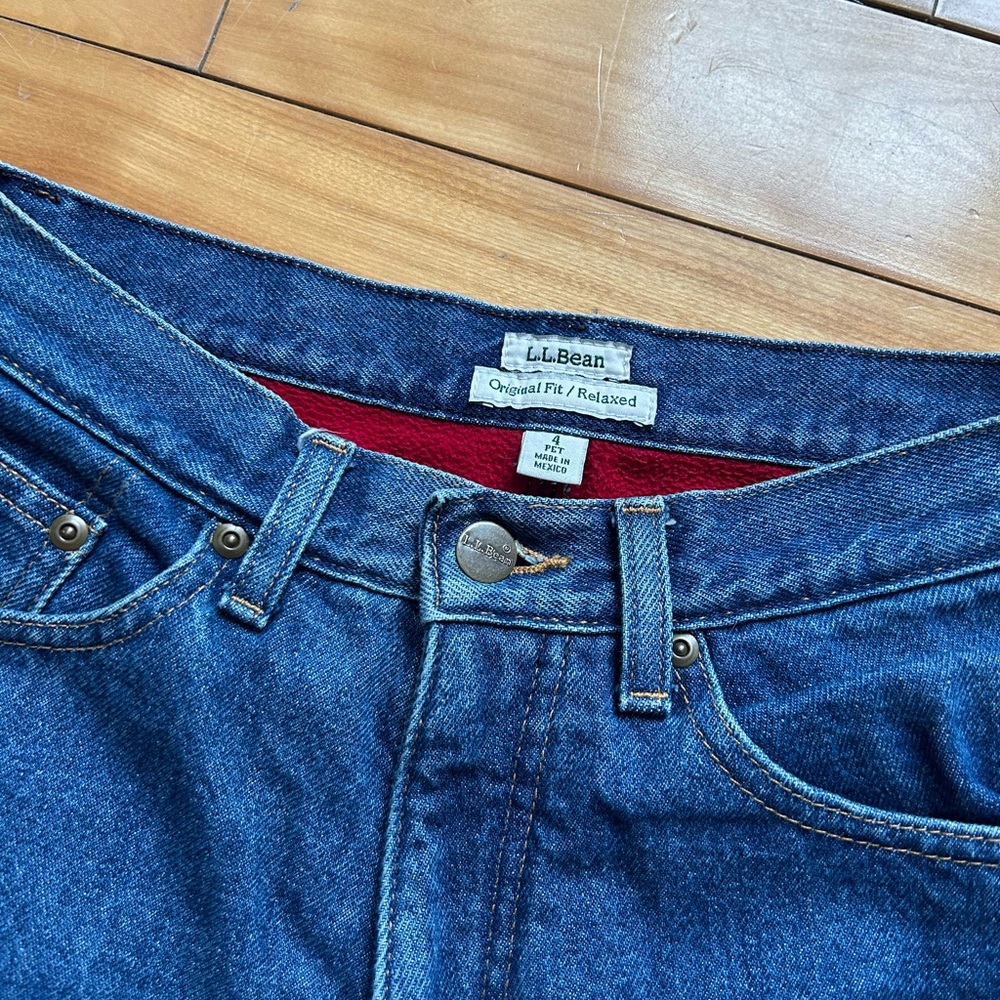 L.L. Bean Women's Relaxed Fit Blue Denim Jeans with Red Fleece Lining